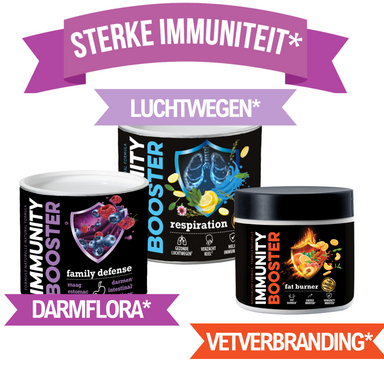 drie verschillende potjes immunity booster voor darmflora luchtwegen en vetverbranding